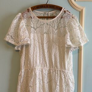 Charming White Ivory Lace Midi Cottagecore Dress